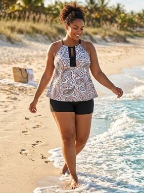 South Point Plus Size 24W Paisley Tankini Boy Short 2-Piece Swimsuit
